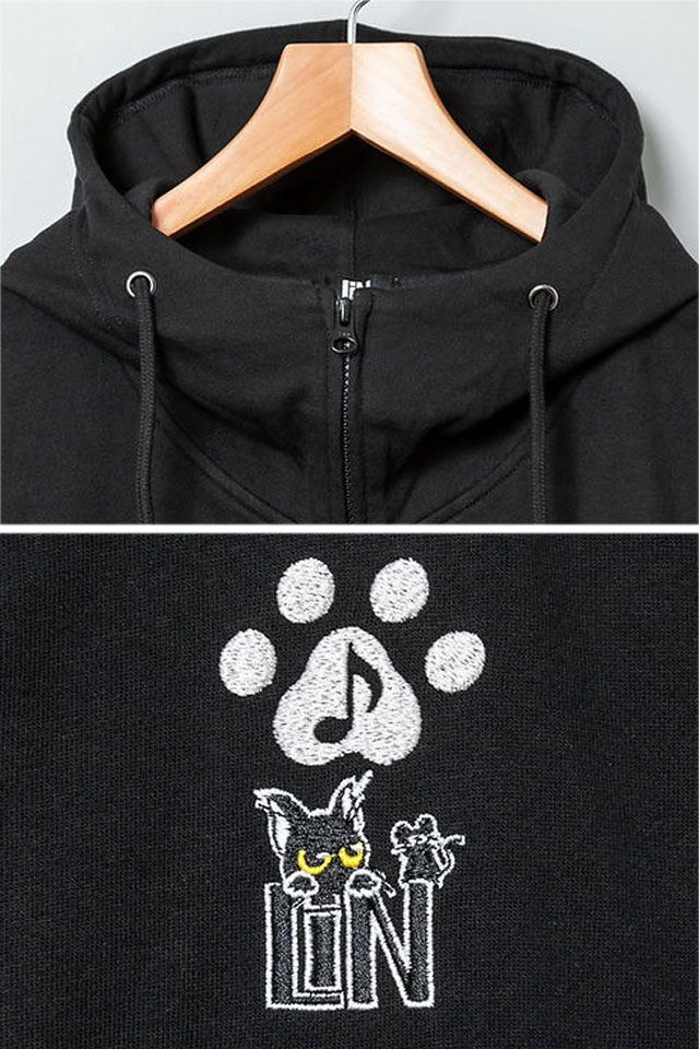 ラミ＆アール 和楽器総刺繍天竺ジップパーカー LIN AL-75617 黒猫 ネコ ネズミ 唐草 和柄_3