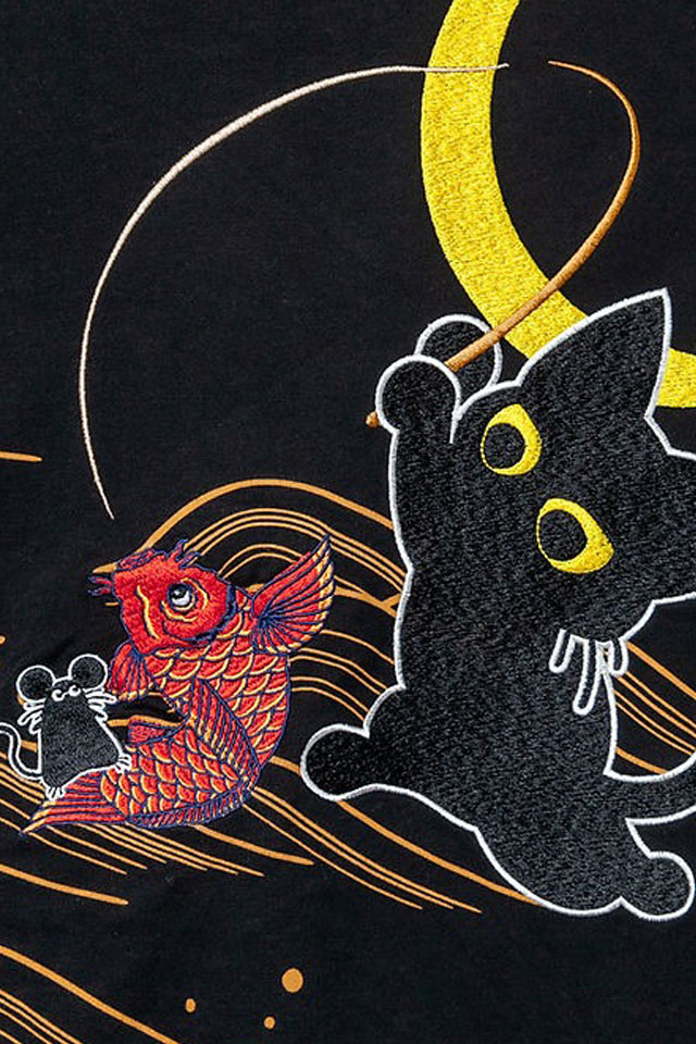 ラミ＆アール 大物夜釣りゆったりトレーナー LIN AL-75615 黒猫 ネコ ネズミ 刺繍 スウェット_4
