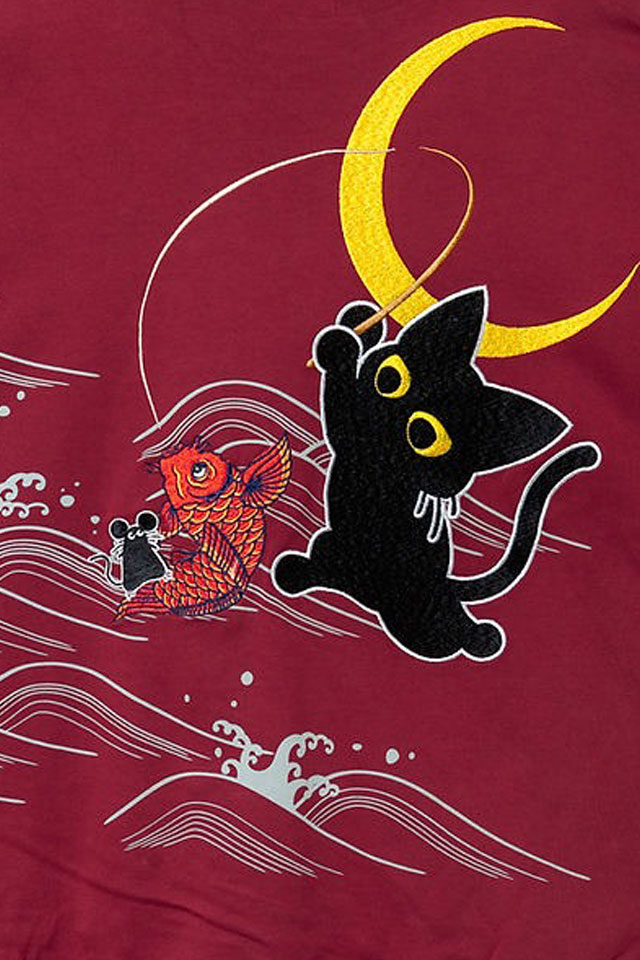 ラミ＆アール 大物夜釣りゆったりトレーナー LIN AL-75615 黒猫 ネコ ネズミ 刺繍 スウェット_5