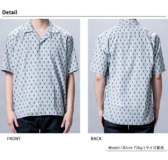 手捺染プリント半袖シャツ 桃太郎ジーンズ MXSS1003 MOMOTARO JEANS 日本製 国産 総柄