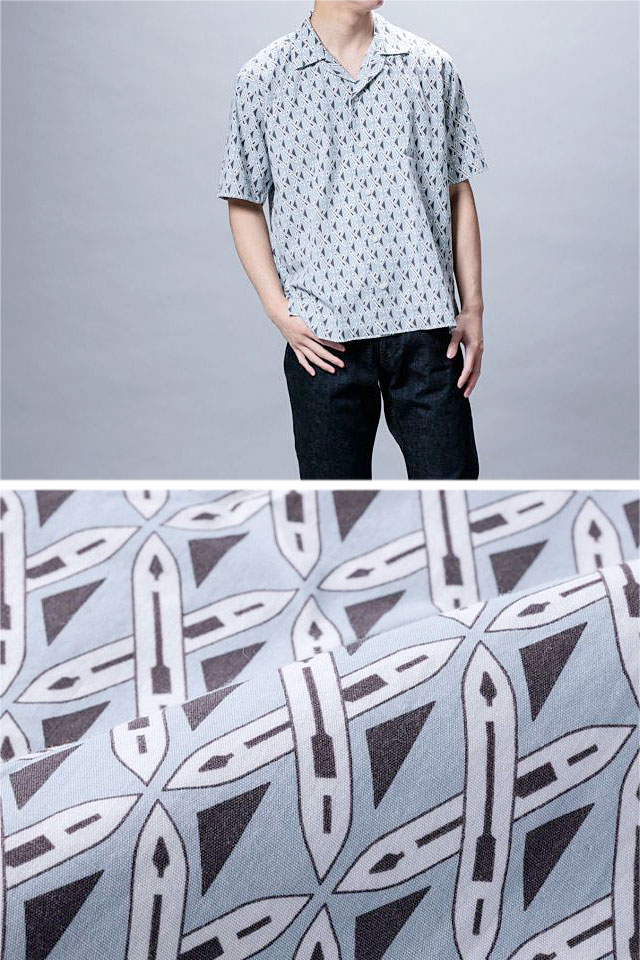 手捺染プリント半袖シャツ 桃太郎ジーンズ MXSS1003 MOMOTARO JEANS 日本製 国産 総柄