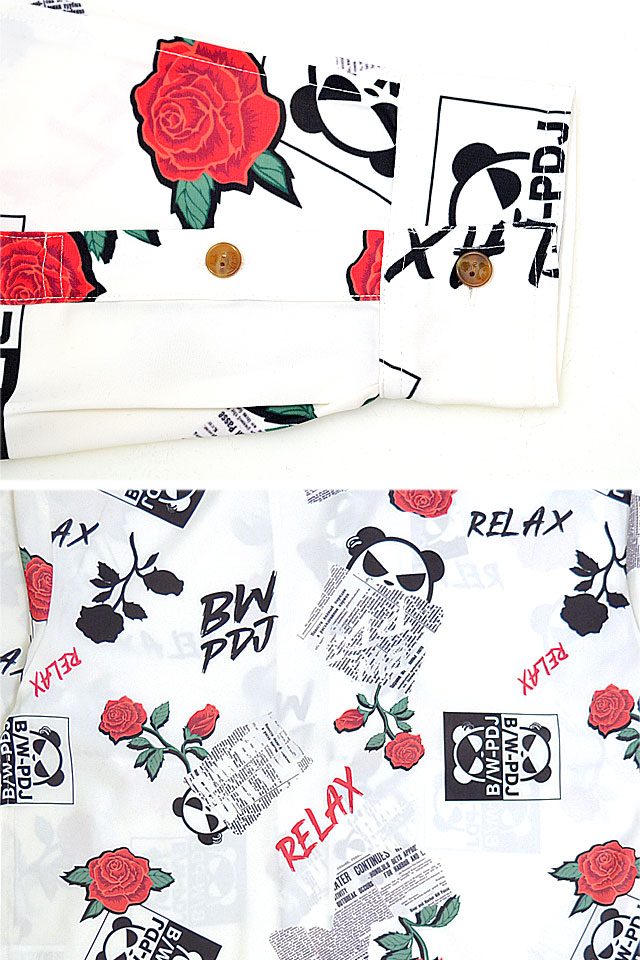B/W-PDJ RELAXシリーズ 薔薇パンダ総柄プリントシャツ PANDIESTA JAPAN 592605 パンディエスタジャパン ゆったりめ_4