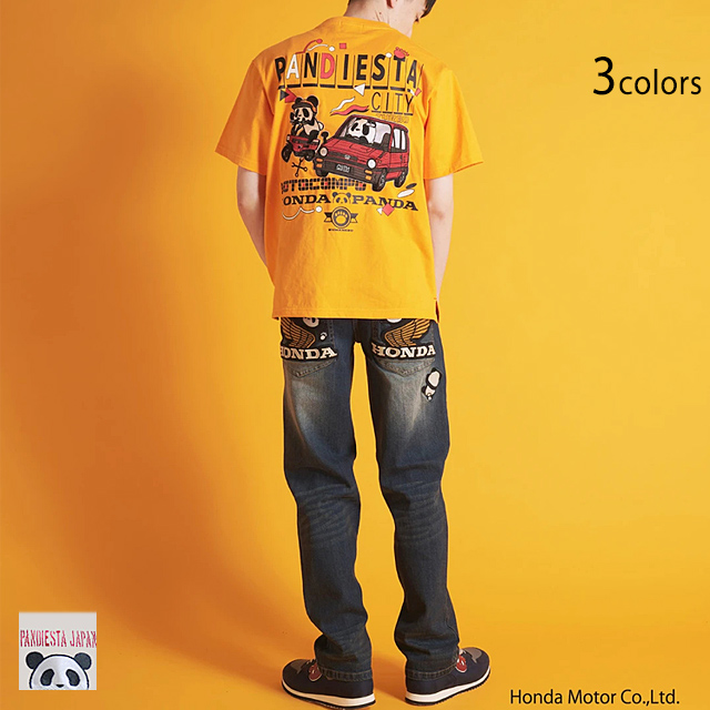 HONDA×PANDIESTA CITY＆MOTOCOMPO半袖Tシャツ PANDIESTA JAPAN 523504 パンディエスタジャパン 本田技研 パンダ 刺繍