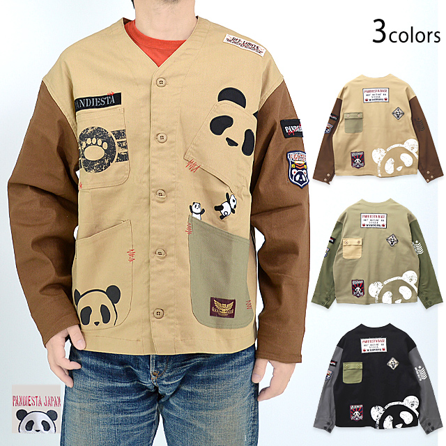 PANDIESTA ミリタリー　刺繍デザイン　バックプリント　個性　半袖　古着 配色切替ミリタリーノーカラージャケット PANDIESTA JAPAN 533951