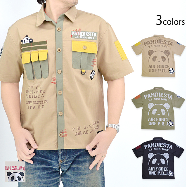 PDJ-ARMYミリタリー半袖シャツ PANDIESTA JAPAN 554952 パンディエスタジャパン パンダ 刺繍