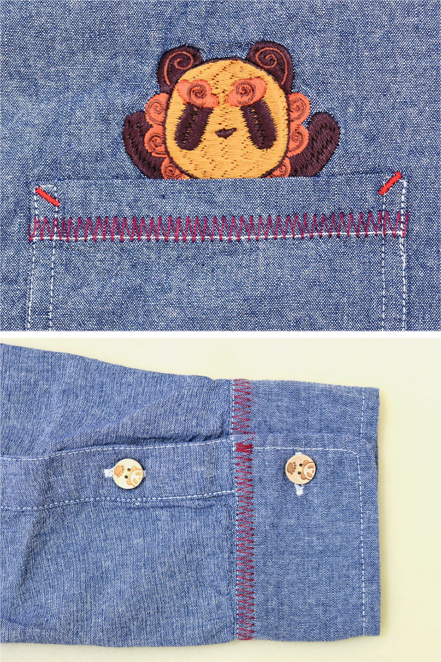 シーサーパンダシャンブレーシャツ PANDIESTA JAPAN 575201 パンディエスタジャパン 刺繍 沖縄_4