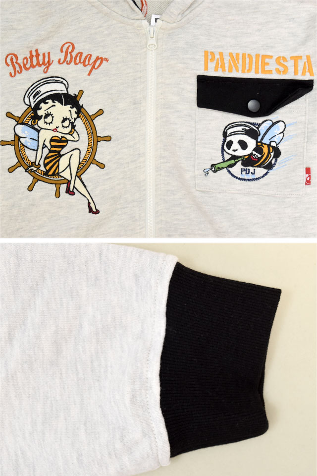 パンディエスタ×ベティブープ Honey Bee マリンBETTY ジップパーカー PANDIESTA JAPAN 516600 パンダ 刺繍 スウェット_3