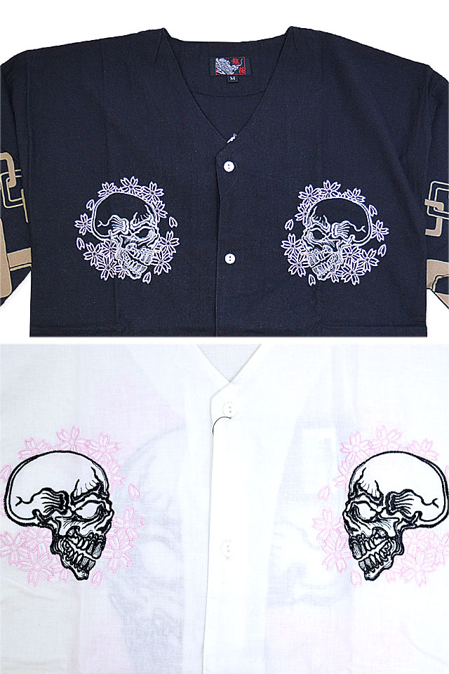 桜髑髏祭柄抜染刺繍七分ダボシャツ(RKK-113)◆龍桜の通販は