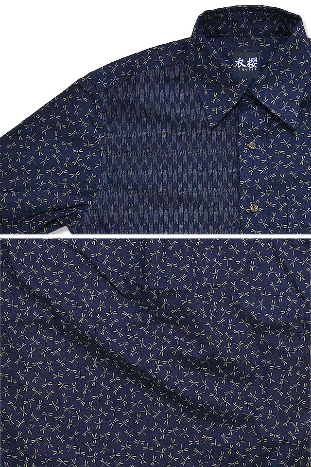 切替レギュラーシャツ 古典 衣櫻 SA-1465 和柄 和風 日本製 国産 麻の葉 桜 切替レギュラーシャツ 古典 衣櫻 SA-1465 和柄 和風 日本製 国産