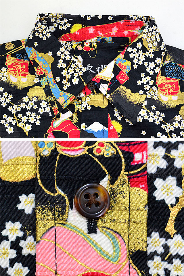 半袖レギュラーカラーシャツ「金粉舞妓」◇衣櫻 アイボリー Mサイズ SA