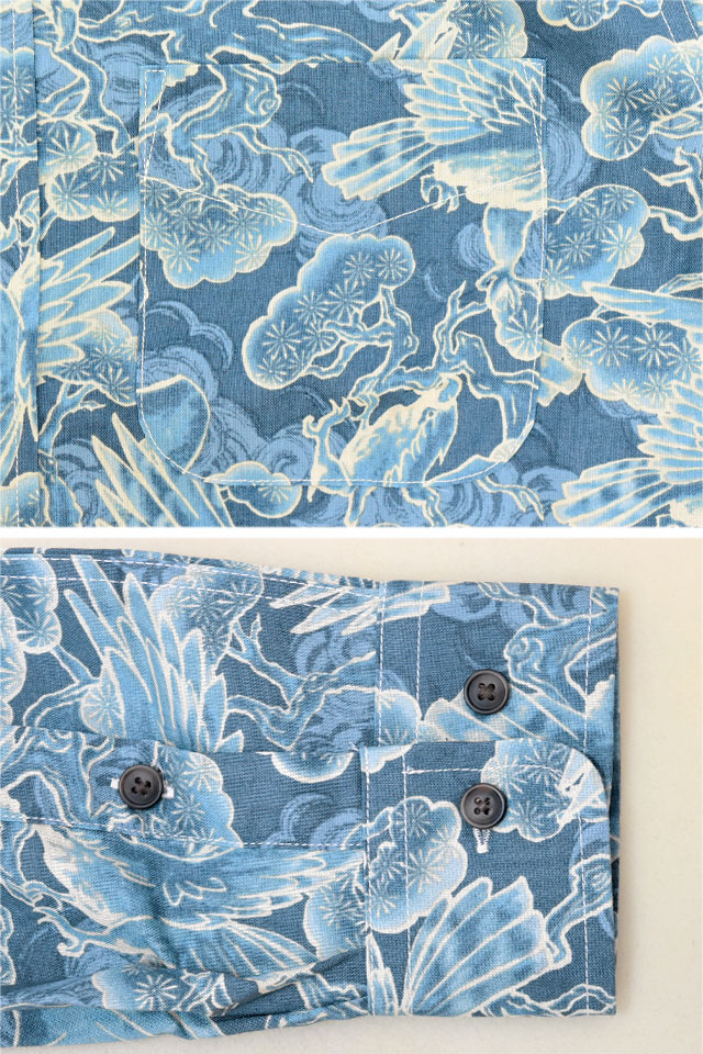 抜染調長袖レギュラーカラーシャツ「松鷹」 衣櫻 SA-1724 和柄 和風