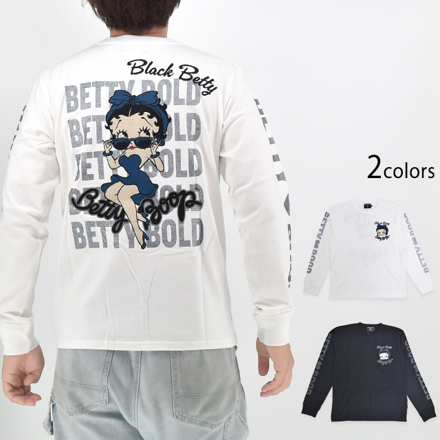 BETTY×ネバーマインド 天竺長袖Tシャツ NEVER MIND BBN-2510 ベティーちゃん 刺繍 バイカー ロングTシャツ