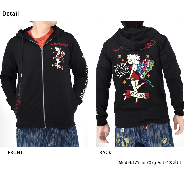 Ed Hardy×BETTY 天竺ジップパーカー サクラスタイルセレクション BED-2509 エドハーディー ベティーちゃん 刺繍_2