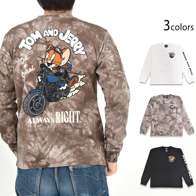 TOM＆JERRY×ネバーマインド 天竺ロングTシャツ NEVER MIND TJN-2602 トムとジェリー 刺繍 長袖Tシャツ