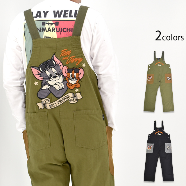 TOM＆JERRY×ネバーマインド 刺繍オーバーオール NEVER MIND TJN-2609 トムトジェリー ユニセックス