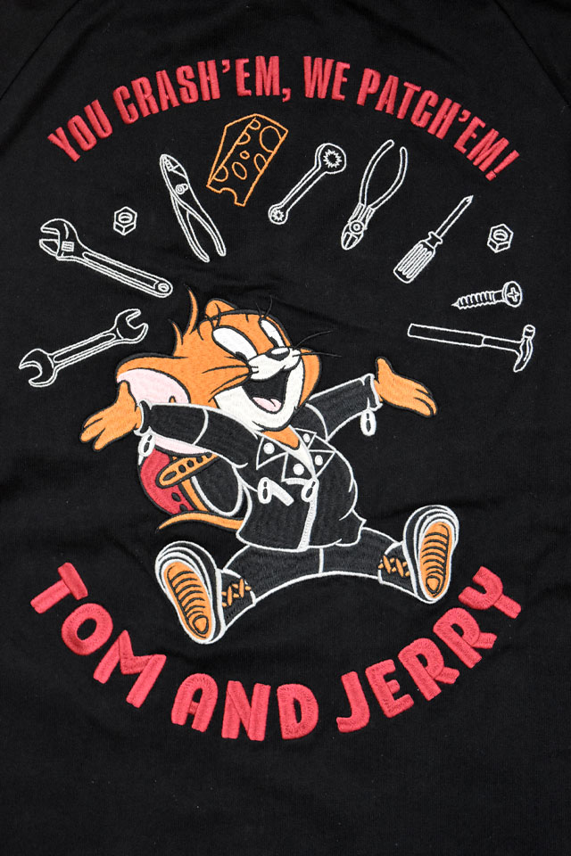 TOM＆JERRY×ネバーマインド 刺繍天竺ジップアップパーカー NEVER MIND TJN-2617 トムとジェリー 刺繍 ユニセックス_5