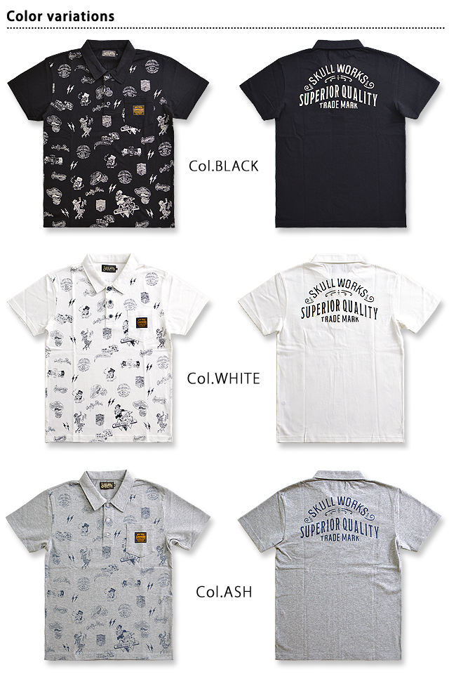 総柄半袖ポロシャツ◆スカルワークス/111565送料無料アメカジバイカーSKULL WORKS_1