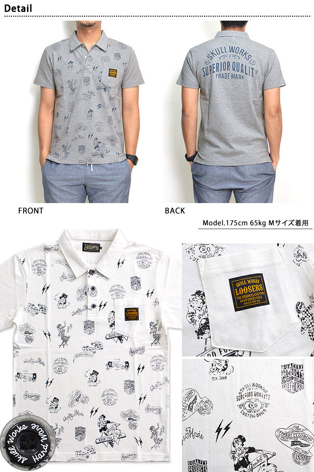 総柄半袖ポロシャツ◆スカルワークス/111565送料無料アメカジバイカーSKULL WORKS_2