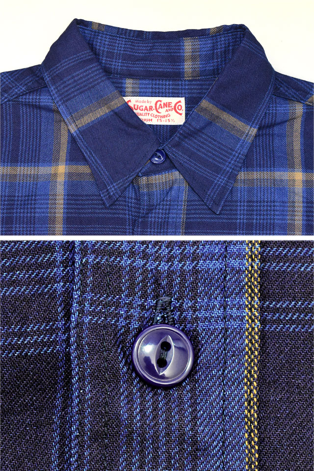 インディゴチェック半袖ワークシャツ SUGER CANE SC39518 シュガー