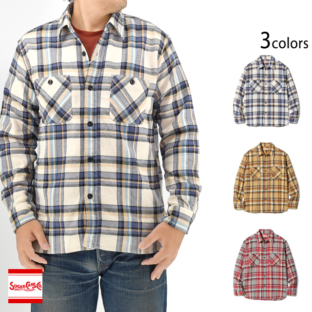 ツイルチェックワーク長袖シャツ SUGER CANE SC29565 シュガーケーン 日本製 ネルシャツ