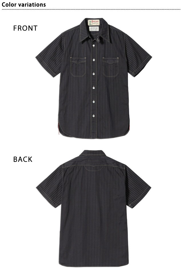 FICTION ROMANCE 8.5oz.ブラックウォバッシュストライプ半袖ワークシャツ SUGER CANE SC39702 シュガーケーン 日本製_1