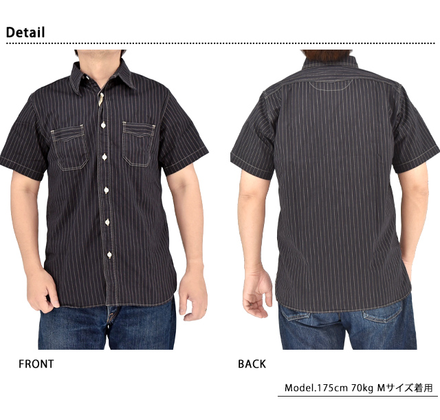 FICTION ROMANCE 8.5oz.ブラックウォバッシュストライプ半袖ワークシャツ SUGER CANE SC39702 シュガーケーン 日本製_2