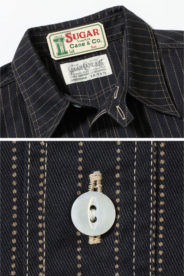 FICTION ROMANCE 8.5oz.ブラックウォバッシュストライプ半袖ワークシャツ SUGER CANE SC39702 シュガーケーン 日本製_3