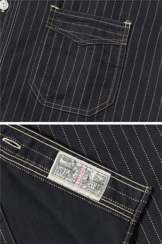 FICTION ROMANCE 8.5oz.ブラックウォバッシュストライプ半袖ワークシャツ SUGER CANE SC39702 シュガーケーン 日本製_4