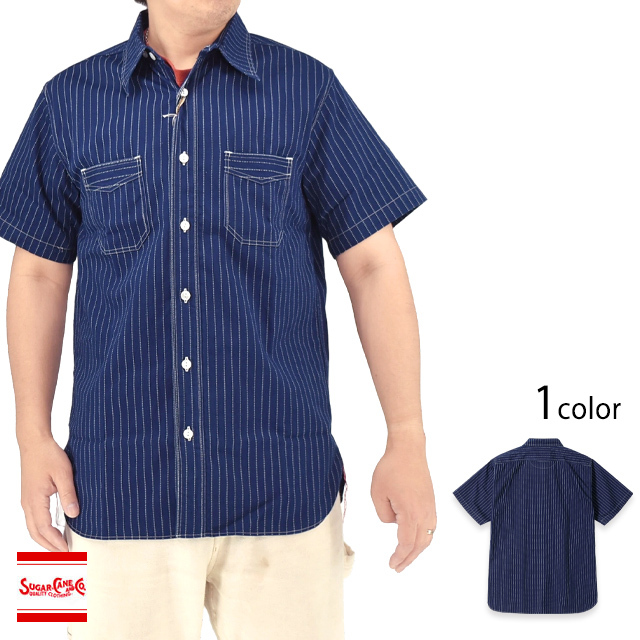 FICTION ROMANCE 8.5oz.インディゴウォバッシュストライプワーク半袖シャツ SUGAR CANE SC36267A シュガーケーン