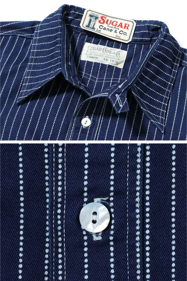 FICTION ROMANCE 8.5oz.インディゴウォバッシュストライプワーク半袖シャツ SUGAR CANE SC36267A シュガーケーン_3