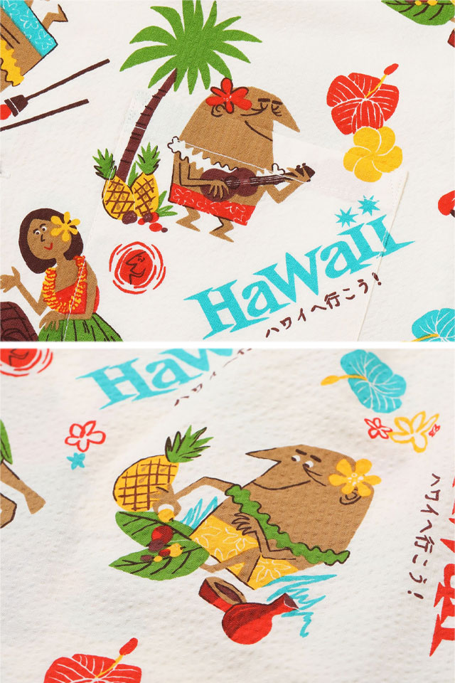 コットンシアサッカーアロハシャツ「TRIP TO HAWAII」by 柳原良平 with MOOKIE SUN SURF SS39537 サンサーフ_4