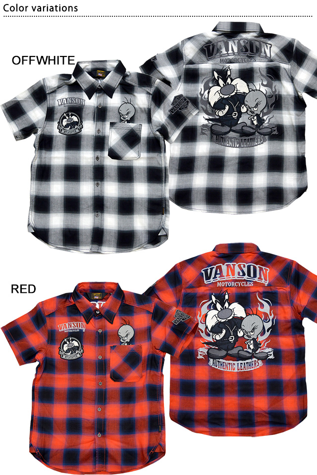 vanson×LOONEY TUNESコラボ チェック半袖シャツ vanson LTV-2010 バンソン ヴァンソン 刺繍 バイカー_1