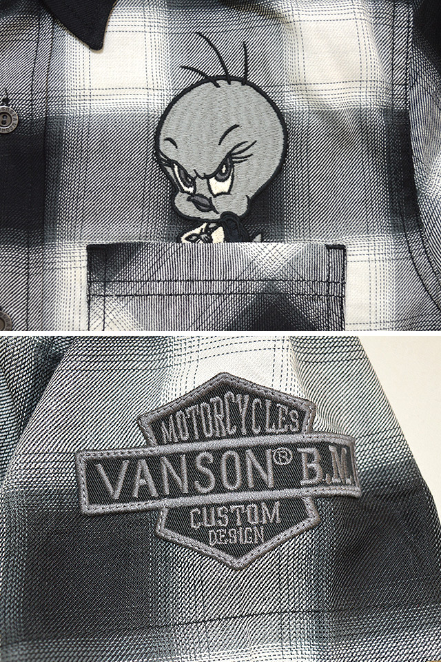 vanson×LOONEY TUNESコラボ チェック半袖シャツ vanson LTV-2010 バンソン ヴァンソン 刺繍 バイカー_4