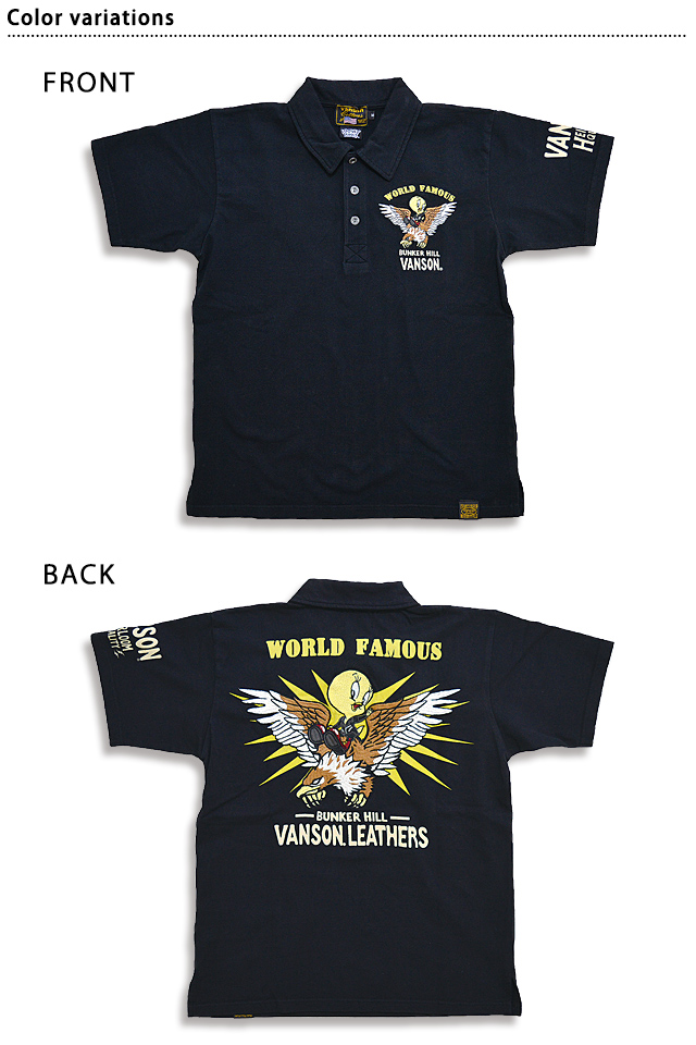 vanson×LOONEY TUNESコラボ 天竺半袖ポロシャツ vanson LTV-2204 バンソン ヴァンソン 刺繍 トウィーティーの通販は