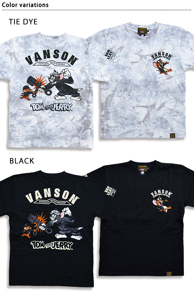 vanson×TOM＆JERRYコラボ 天竺半袖Tシャツ vanson TJV-2229 バンソン ヴァンソン トムとジェリー 刺繍_1