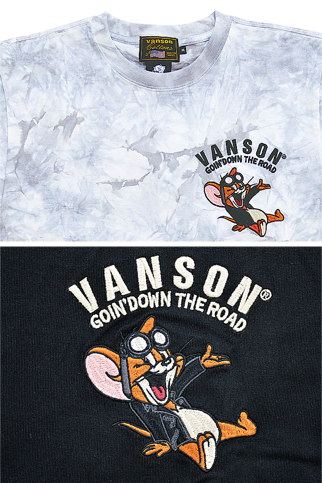 vanson×TOM＆JERRYコラボ 天竺半袖Tシャツ vanson TJV-2229 バンソン ヴァンソン トムとジェリー 刺繍_3
