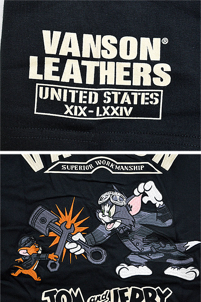 vanson×TOM＆JERRYコラボ 天竺半袖Tシャツ vanson TJV-2229 バンソン ヴァンソン トムとジェリー 刺繍_4