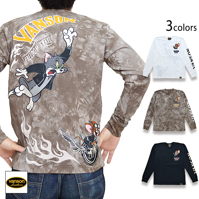 vanson×TOM＆JERRYコラボ ベア天竺ロングTシャツ vanson TJV-2234 バンソン ヴァンソン トムとジェリー 刺繍