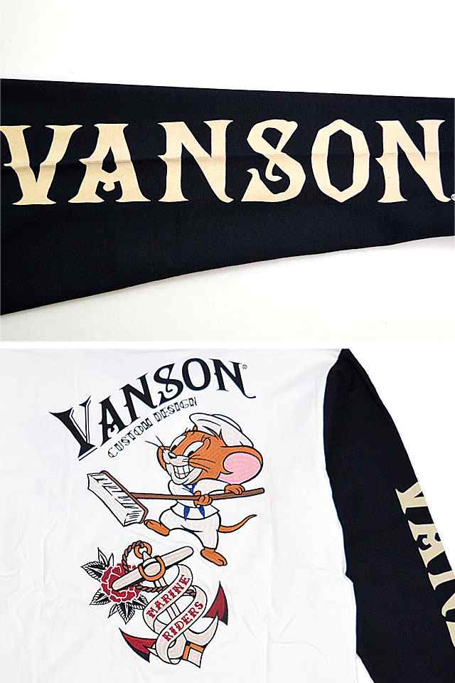 vanson×TOM＆JERRYコラボ ベア天竺ロングTシャツ vanson TJV-2332 バンソン ヴァンソン トムとジェリー 刺繍