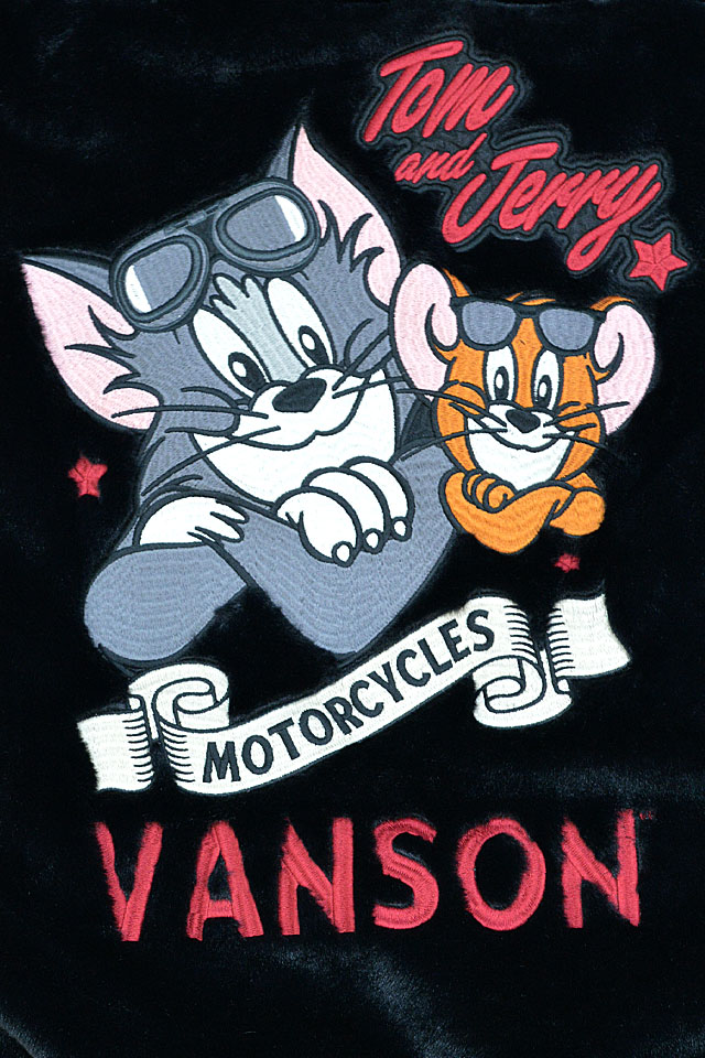 vanson×TOM＆JERRYコラボ ファージャケット vanson TJV-2338 ヴァンソン バンソン トムとジェリー 刺繍 vanson×TOM＆JERRYコラボ ファージャケット vanson TJV-2338