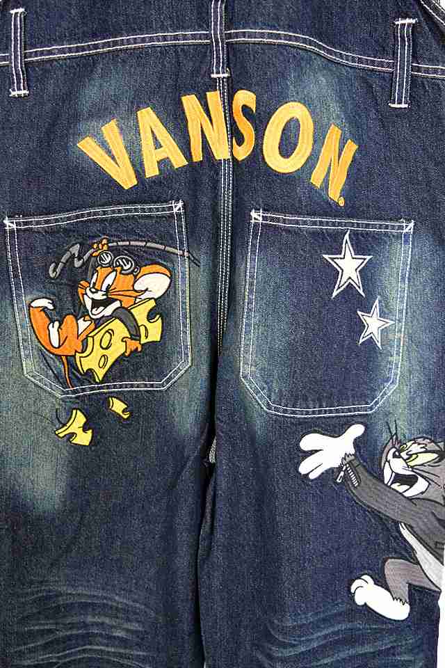 vanson×TOM＆JERRY デニムオーバーオール vanson TJV-2408 バンソン ヴァンソン トムとジェリー 刺繍