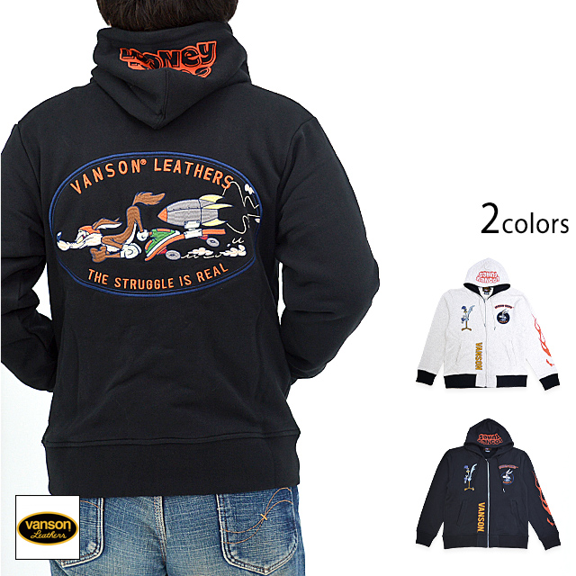 vanson×LOONEY 裏毛フルジップスウェットパーカー vanson LTV-2403 バンソン ヴァンソン 刺繍 ワイリーコヨーテ