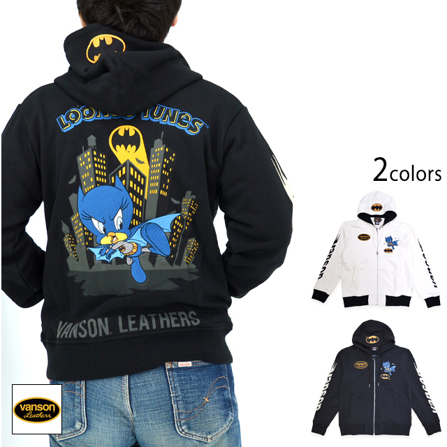 vanson×LOONEY WARNER BROS.100周年記念モデル 裏毛フルジップパーカー vanson LTV-2503 バンソン ヴァンソン バットマン