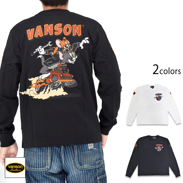TOM＆JERRYコラボ 天竺ロングTシャツ vanson TJV-2531 バンソン ヴァンソン トムとジェリー 刺繡
