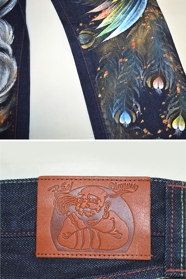 手描きデニムパンツ「鳳凰VS九尾の狐」 禅 KDP003-21 和柄 和風 手書き 京都 ジーンズの通販は 手描きデニムパンツ「鳳凰VS九尾の狐」 禅 KDP003-21 和柄 和風 手書き 京都 ジーンズの通販は