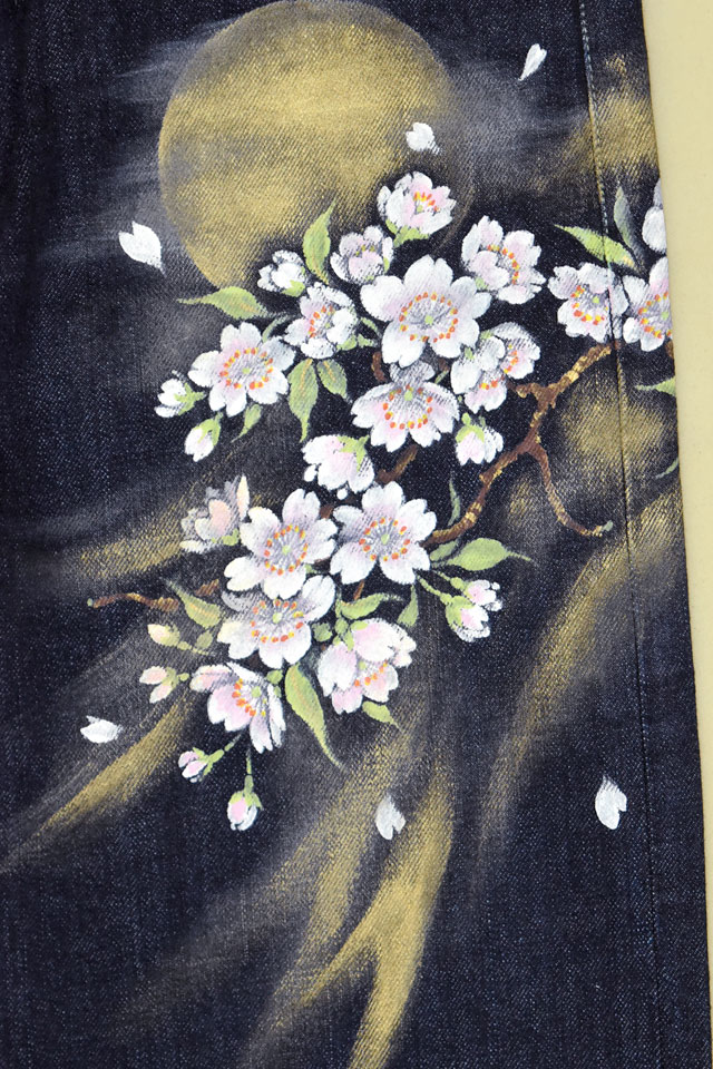 サクラスタイル別注 禅×ちきりやコラボ 手描きデニムパンツ「夜桜兎」禅 和柄 チキリヤ_3