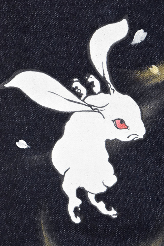 サクラスタイル別注 禅×ちきりやコラボ 手描きデニムパンツ「夜桜兎」禅 和柄 チキリヤ_4
