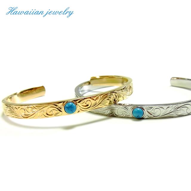 バングル ハワイアンジュエリー スクロール ターコイズイエローゴールド メンズ レディースの通販は 10,872円
