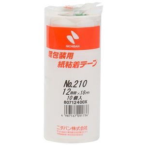 まとめ) ニチバン 紙粘着テープ No.210 H12mm×18m 白 210H-12 1パック(10