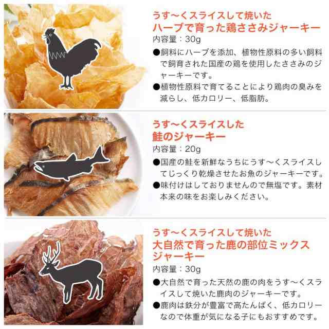 犬 おやつ 国産無添加 うす～いぱりぱりジャーキー３点セット 【ささみ 鹿肉 鮭 アレルギー シニア犬 高齢犬 小型犬】 ドッグの通販はau PAY  マーケット - チャーム